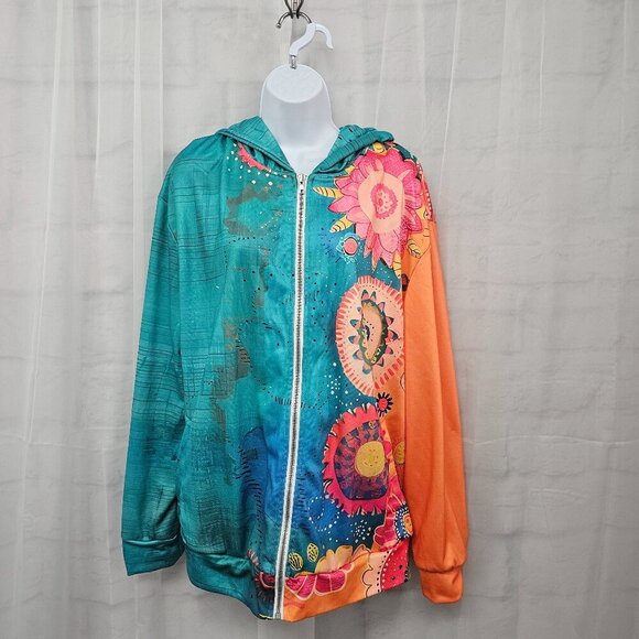 Blue Orange Hooded Zip Boho Sweatshirt L - Picture 10 of 10